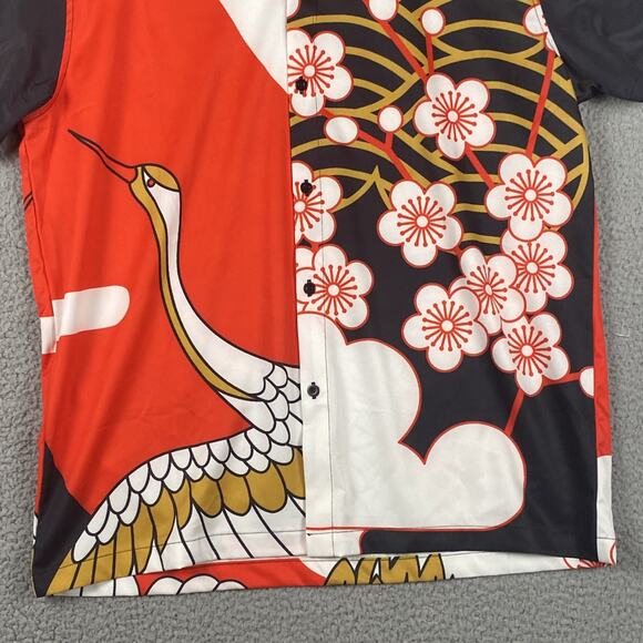Men's XL Japanese Crane & Plum Blossom Aloha Kimono Hawaiian Style Button Down - Picture 4 of 10